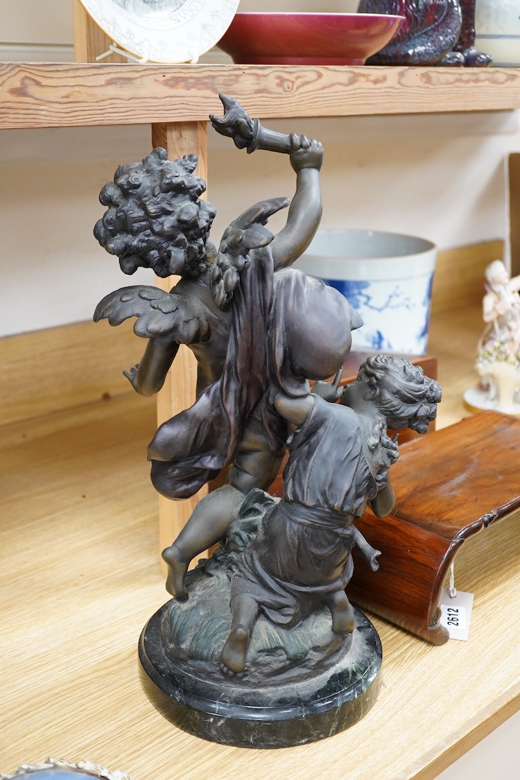 After Auguste Moreau (French, 1834-1917), Blindfolded Eros and Young Psyche, a bronze study, 45cm high